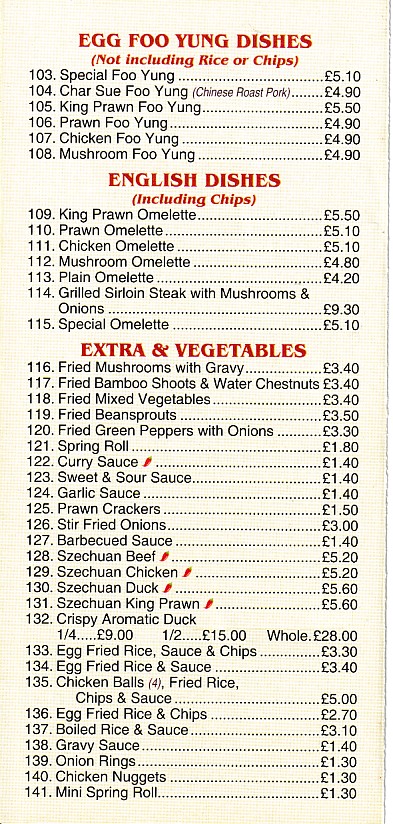 Menu of Wing Wah, Pontypridd Chinese Takeaway